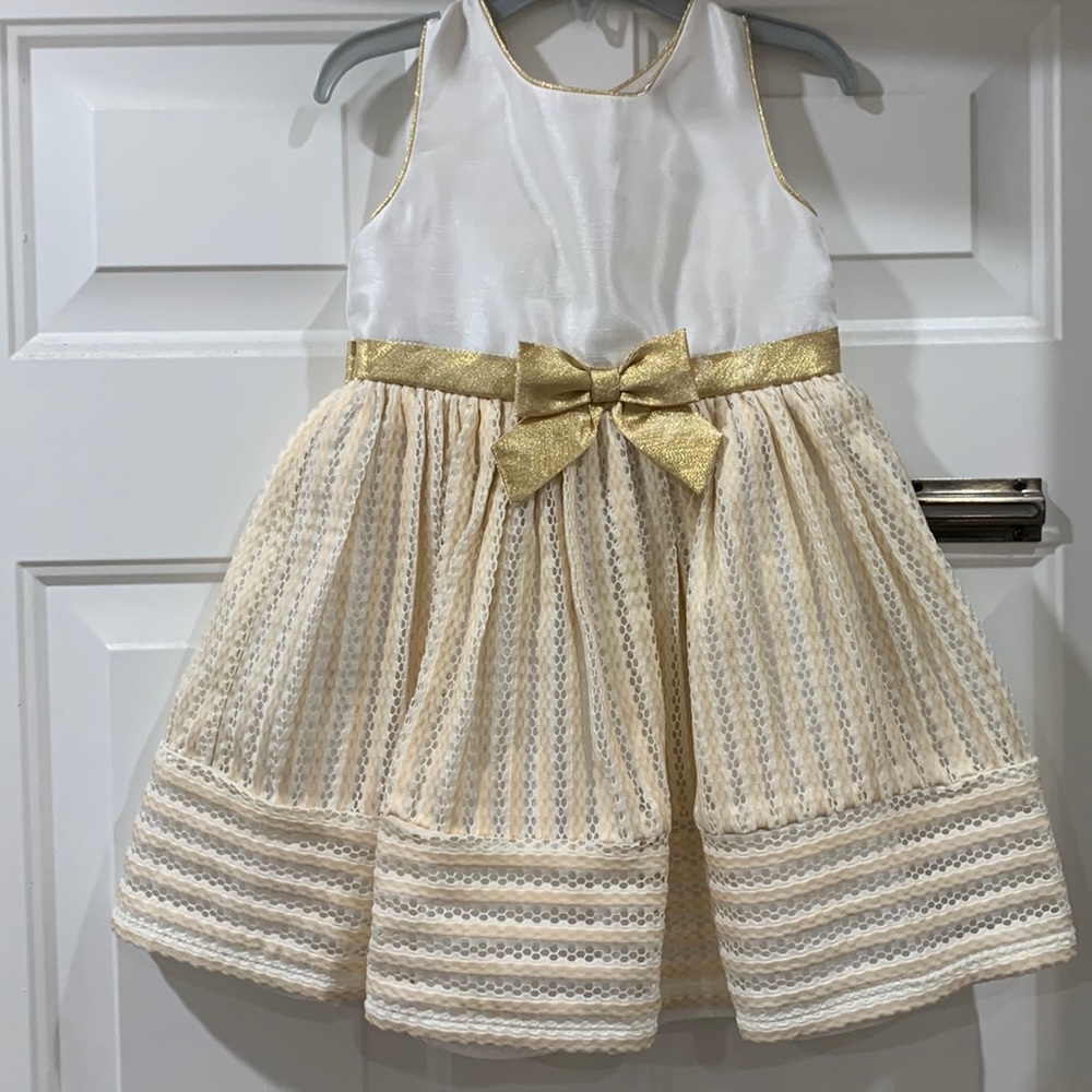 Toddler’s Dress. White and gold Princess Dress.